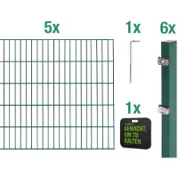Alberts Doppelstabmattenzaun, Höhe 140 cm, Länge 10 m, Zaun-Komplettset zum Einbetonieren, grün