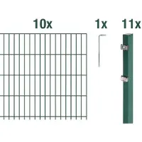 Alberts Doppelstabmattenzaun 6-5-6, Matten 2,50 m, Höhe 1,63 m, Länge 25 m, grün, Zaun als Komplettset, Pfosten mit Klemmlasche 60x40 mm