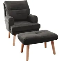 Idohome - Relaxsessel NEMO verstellbar mit Hocker und Holzfüßen, Farbe: Graphit Trinity 34