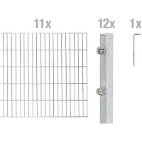Alberts Doppelstabmatten Zaun, Höhe 200 cm, Länge 22 m, Zaun-Komplettset zum Einbetonieren, feuerverzinkt, Pfosten 60x40 mm