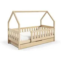 Masseno Kinderbett BELLA 80x160 cm mit Schublade, Rausfallschutz, Einzelbett für Mädchen und Jungs, Hausbett für Kinder, Kiefernholz