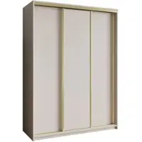 Masseno Schiebetürenschrank NISSE 150/205/60 cm Kleiderschrank mit Schubladen Schlafzimmer Schrank 3-türig Kaschmir + Gold