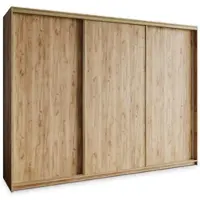 Masseno Schiebetürenschrank NISSE 250/205/60 cm Kleiderschrank mit 4 Schubladen Schlafzimmer Schrank 3-türig Craft Eiche Gold
