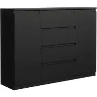 Masseno Kommode NUDO 138,5 cm Sideboard mit 4 Schubladen und 2 Türen für Wohnzimmer Schlafzimmer Modern 138,5x39x101,5 cm Schwarz / Schwarz
