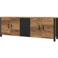 Masseno Kommode OLIVIERO 220 cm Sideboard mit 3 Schubladen und 4 Türen für Wohnzimmer Schlafzimmer Modern 220x48x79 cm Braun / Braun