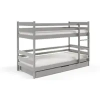 Masseno Etagenbett SIMBA 80x160 cm mit Schublade, Rausfallschutz, Kinderbett mit Leiter für Mädchen und Jungs, Stockbett 2 Kinder, Holz, Hellgrau