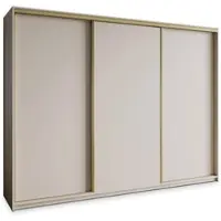Masseno Schiebetürenschrank NISSE 270/205/60 cm Kleiderschrank mit Schubladen Schlafzimmer Schrank 3-türig Kaschmir + Gold