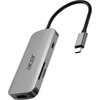Acer 7in1 Type C Dongle, Kabelgebunden, USB 3.2 Gen 1 (3.1 Gen 1) Type-C, 100 W, Silber, MicroSD (TransFlash), SD, 3840 x 2160 Pixel