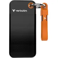 Verbatim Pocket SSD Schlüsselanhänger mit Kabelbefestigung - 128GB Schwarz/Orange, 128 GB, USB Typ-C, 3.2 Gen 2 (3.1 Gen 2), 1000 MB/s, 10 Gbit/s, Schwarz, Orange
