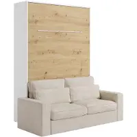 Vente-unique Schrankbett + Sofa - 160 x 200 cm - Manuelle vertikale Öffnung - Mit LED-Beleuchtung - Weiß & Holzfarben - RAPILI