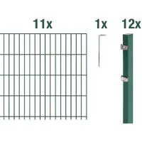 Alberts Doppelstabmattenzaun 6-5-6, Matten 2,50 m, Höhe 83 cm, Länge 27,5 m, grün, Zaun als Komplettset, Pfosten mit Klemmlasche 60x40 mm
