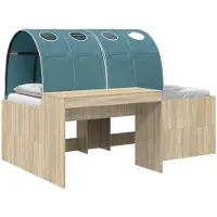 Syfax Bett mit Tunnel, 3 Stück, Eiche Artisan und Hellblau