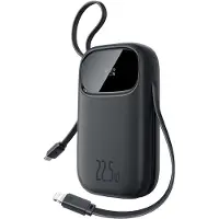 Baseus Powerbank EnerFill FC31, 10000 mAh, 22,5 W, mit digitaler Anzeige und 2 integrierten Kabeln (USB-C + Lightning) - Schwarz