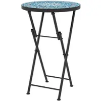 Outsunny Runder, klappbarer Beistelltisch für den Garten mit Mosaikplatte und rutschfesten Polstern, Ø 35,5 x 55 cm, blau