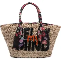 Kassandra Rattan-Einkaufstasche, Damen, Boho-Chic-Stil, mit dekorativem Band