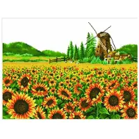 Diamond Dotz Diamond Painting Mühle im Sonnenblumenfeld