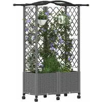 vidaXL Hochbeet mit Rankgitter und Dach Hellgrau 122 x 40 x 144 cm PP
