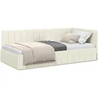 vidaXL Eckbettgestell mit Kopfteil Creme 90 cm x 190 cm Samt