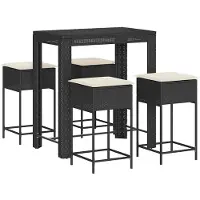 vidaXL 5-tlg. Gartenbar-Set mit Kissen Schwarz Poly Rattan