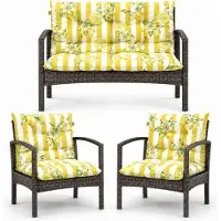 Blomster Palettenkissen Loungekissen Set 3-teilig, Outdoor Sitzpolster für Rattanmöbel, 2x Stuhlkissen + 1x Bankkissen, Zitronenmuster