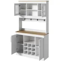 STILVORA Küchenbuffet Buffetschrank mit Aufsatz 175 cm , Küchenschrank mit Hakenleiste und großem Stauraum, Geschirrschrankmit Glastüren und Weinregal Vorratsschrank für Küche, Esszimmer & Wohnzimme