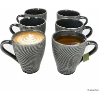 MamboCat 6er Set Sid dark Kaffeebecher 410ml Steingut Rillen-Relief Tee-Tasse Kakao