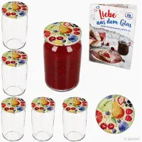 MamboCat 6er Set Rundglas 720 ml To 82 Comic Obst Deckel incl. Diamant Gelierzauber Rezeptheft