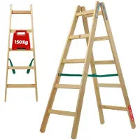 Kadax Leiter "Salo", Holzleiter, Bockleiter bis 150 kg, 152 cm, 5 Stufen
