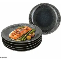 MamboCat 6er Set Sid dark Speiseteller Ø27,2cm Steingut Relief Essteller Grill-Platte