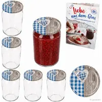 MamboCat 6er Set Rundglas 720 ml To 82 Holz Herz blau Deckel incl. Diamant Gelierzauber Rezeptheft