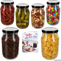 MamboCat 6er Set Einmachglas 1,7L Vorratsglas TO100 Deckel schwarz Rezeptheft Einkochen