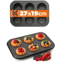 Kadax Muffinform, 27 x 19 Backblech, Antihaftbeschichtete Backform aus Blech, 6-er Muffinblech