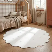 Little Olly Teppich Kinderzimmer Rund - Cloudy Dots Weiß Ø 80 cm