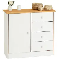 Idimex Kommode RONDO in weiß/braun mit 4 Schubladen und 1 Tür, Schubladenschrank aus Kiefer im Landhausstil