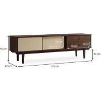 Idimex Lowboard SIMONA 175 cm mit Rattangeflecht aus Kiefer Massivholz, Nussbaum Finish – TV-Board im Mid-Century Design, Lowboard mit 2 Schubladen und Schiebetüren, Retro TV-Schrank für das Wohnzimmer