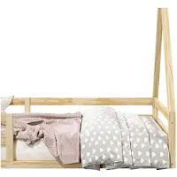 Idimex Hausbett SILA aus massiver Kiefer, schönes Montessori Bett in 90 x 190 cm, stabiles Kinderbett mit Rausfallschutz und Dach in naturfarben