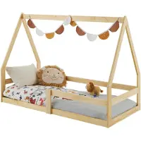 Idimex Hausbett TAMI Kinderbett in Hausform, 70 x 140 cm, natur, Kiefernholz Kinderbett mit Rausfallschutz, ideal zum Schlafen und Spielen, Bodenbett, Montessori