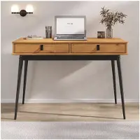 Idimex Schreibtisch WANDA mit 2 Schubladen aus Massivholz Eiche farben / schwarz - Bürotisch mit konischen Beinen, Home Office Tisch, Büromöbel mit Stauraum