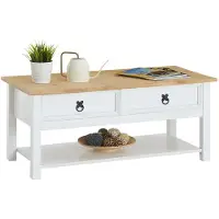 Idimex Couchtisch TEQUILA, schöner Beistelltisch mit 2 Schubladen, Wohnzimmertisch im Landhaus Stil, eleganter Sofatisch mit Ablageplatte in weiß/braun