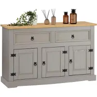 Idimex Sideboard TEQUILA Kommode mit 3 Türen 2 Schubladen, Schubladenschrank massiver Kiefer grau/braun Buffetschrank Geschirrschrank
