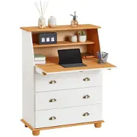 Idimex Sekretär GOMES aus Massivholz, Weiß/Braun - Schreibsekretär mit Klappe und Schubladen mit Muschelgriffen, Kiefer Massivholz, Landhausstil für Büro und Wohnzimmer