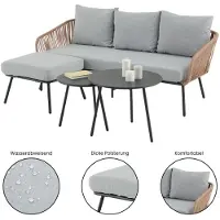 Idimex Gartenlounge MYKONOS, braun/grau - Balkon Lounge Sofa mit Dreisitzer, Hocker & Beistelltisch, wasserabweisende Kissen, wetterfest für Balkon und Terrasse