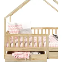 Idimex Hausbett ALVA aus Kiefer Massivholz, natur - Kinderbett mit Dach, Tipibett mit Schubladen, Kinderzimmer Bett, Bodennahes Bett Montessori, ideal für Dachschrägen