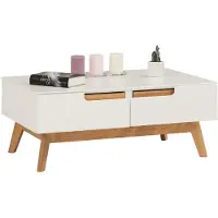 Idimex Couchtisch TIBOR, Beistelltisch Wohnzimmertisch Sofatisch Stubentisch, Kiefer massiv, 2 Schubladen, 2 Nischen, in weiß