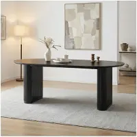 Idimex Esstisch DONOVAN 200x100 (BxT), Schwarz – ovaler Esszimmertisch mit modernen Tischbeinen aus Metall im Rillendesign, Tischplatte in schwarzer Holzoptik MDF