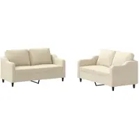 vidaXL 2-tlg. Sofagarnitur mit Kissen Creme Stoff
