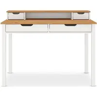 Idimex Schreibtisch RAUL mit 4 Schubladen aus Massivholz, Eiche / weiß - Bürotisch mit Stauraum und Nische, Home-Office-Schreibtisch, PC-Tisch mit Aufsatz