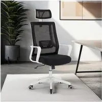 Idimex Drehsruhl AUCKLAND höhenverstellbar, schwarz – ergonomischer Bürostühl mit Lendenstütze, Bürostuhl mit Kopfstütze, bequeme Sitzfläche, Schreibtischstuhl für Homeoffice