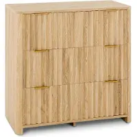 Idimex Kommode ELLA mit 3 Schubladen, Eiche Finish - Schubladenkommode mit Lamellenoptik, Sideboard mit Stauraum, Anrichte in natürlicher Holzoptik und goldfarbene Metallgriffe, skandinavisches Design