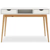 Idimex Schreibtisch STEFANO weiß / Eiche farben - Bürotisch mit 2 Schubladen und Fach aus Massivholz, Home Office Tisch, moderner Arbeitstisch